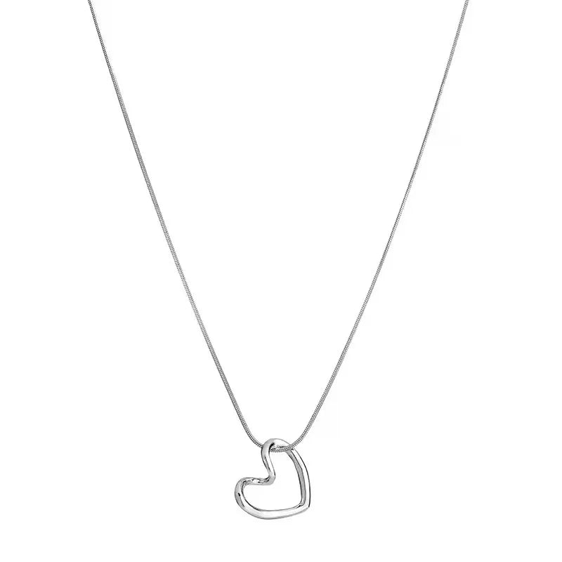 Korean Love Heart Necklace Silver