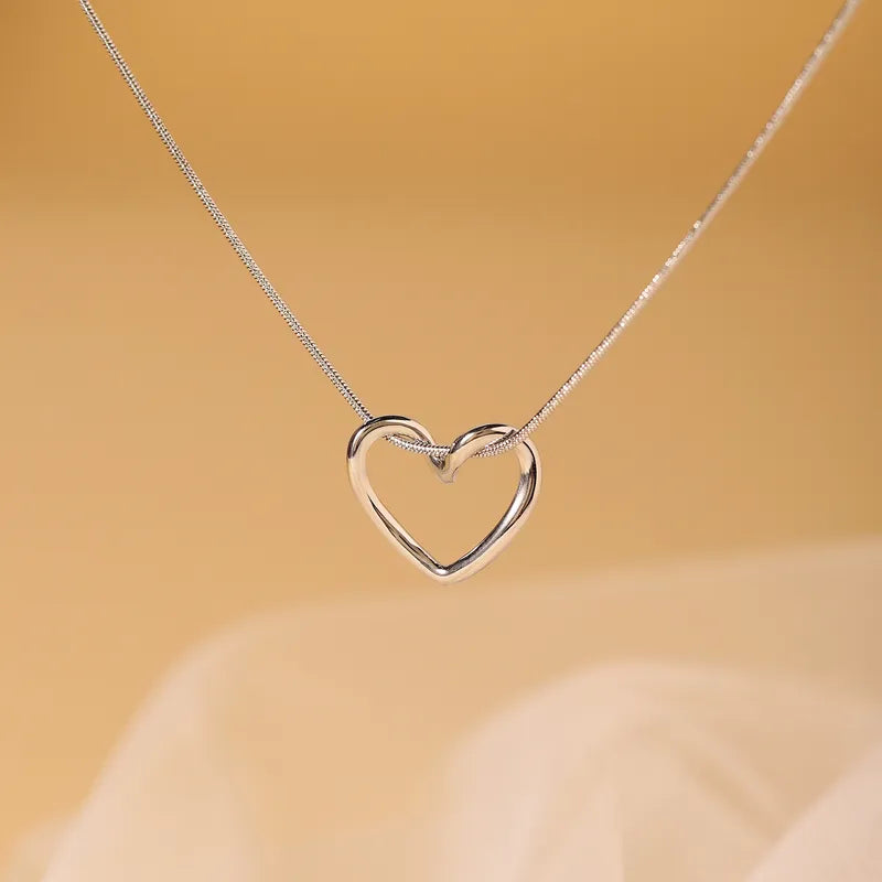 Korean Love Heart Necklace Silver