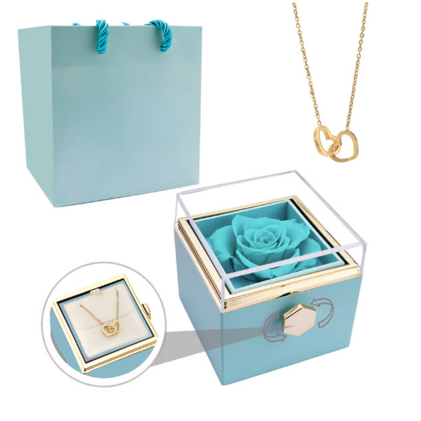 ETERNAL ROSE BOX - W/ENGRAVED NECKLACE AND REAL ROSE