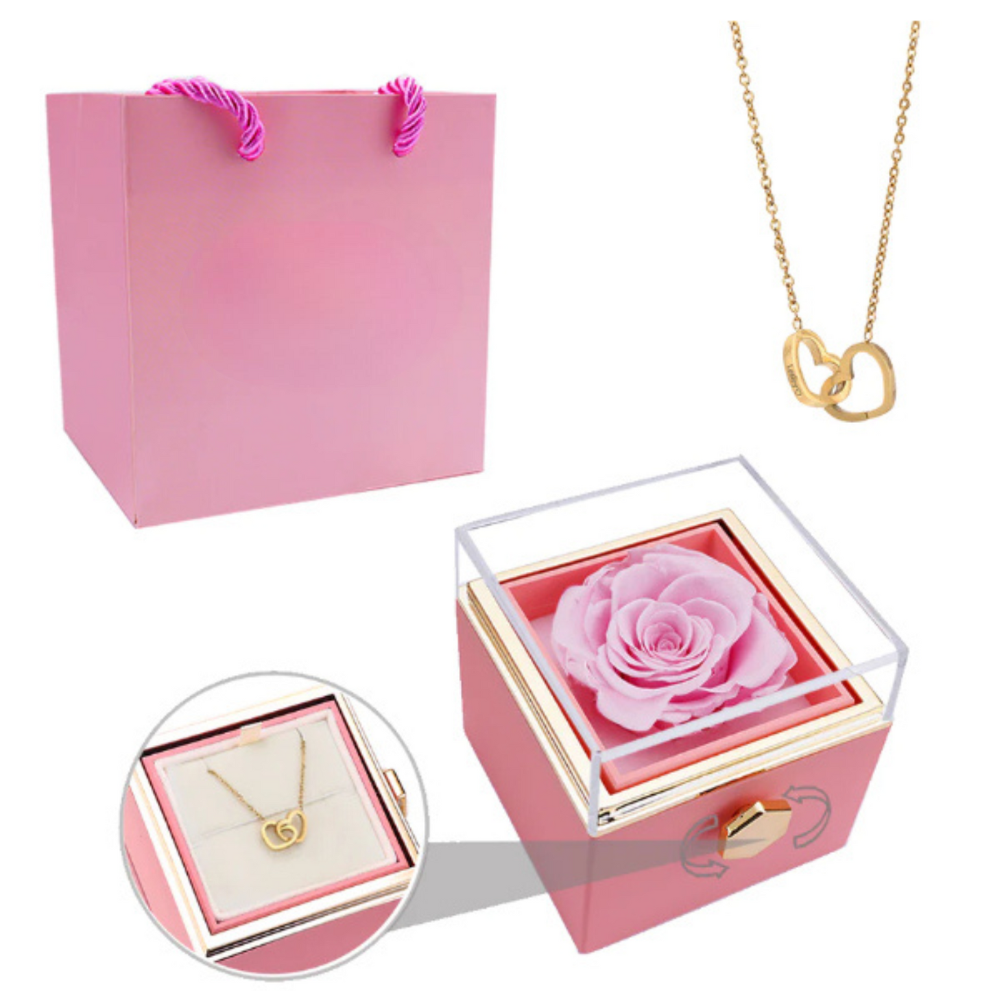 ETERNAL ROSE BOX - W/ENGRAVED NECKLACE AND REAL ROSE